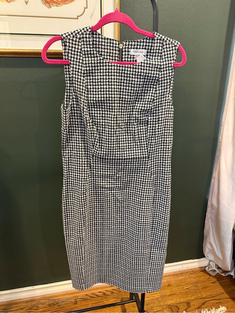 Calvin Klein Black & White Plaid Midi Sheath Dress